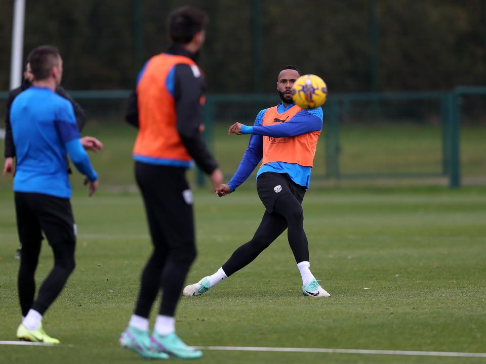 Kyle Bartley strikes the ball in training 