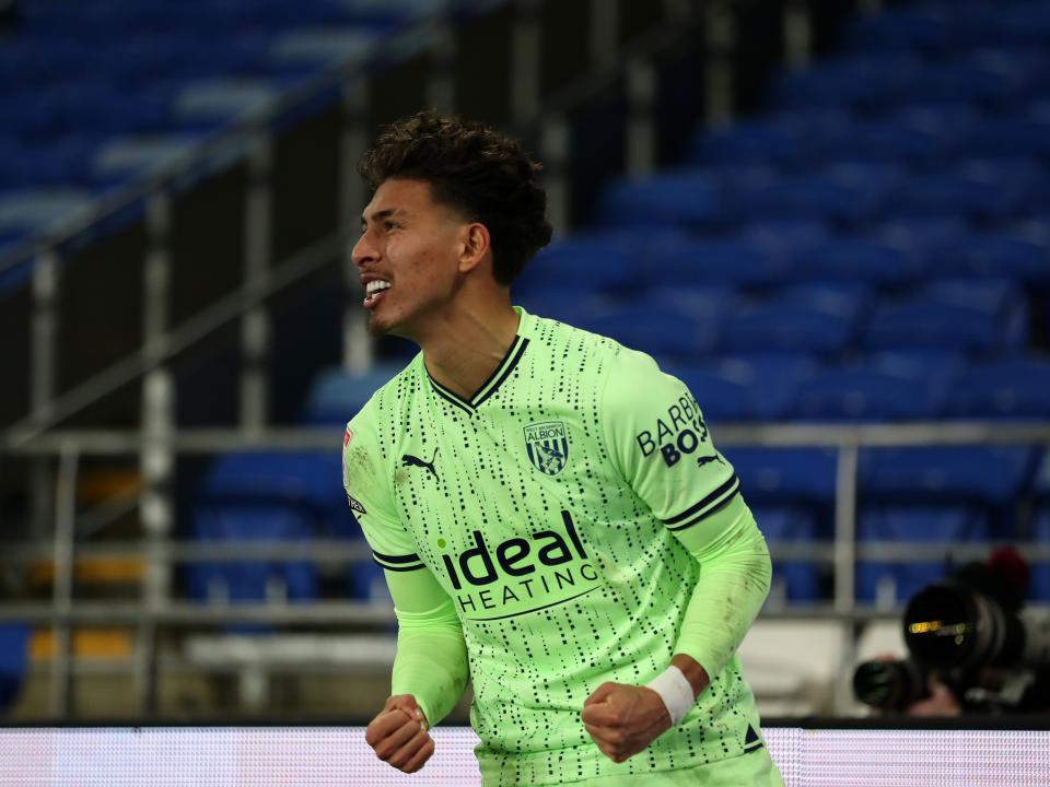 Jeremy Sarmiento celebrates scoring against Cardiff 