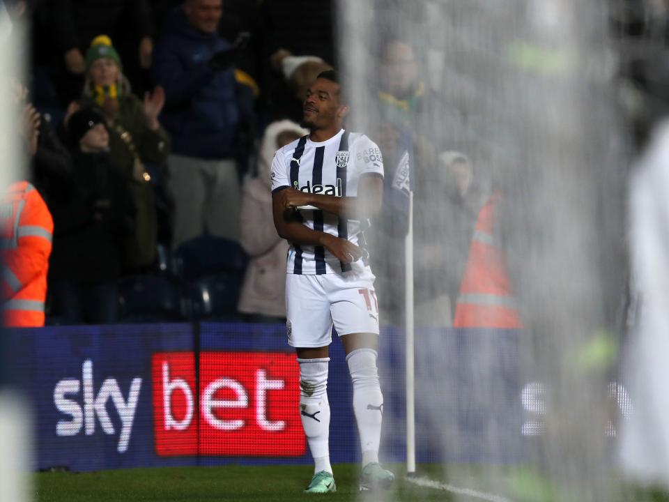 Grady Diangana celebrates scoring against Ipswich