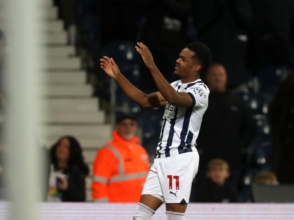 Grady Diangana celebrates scoring against Ipswich