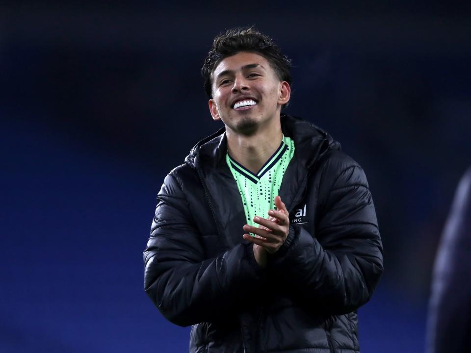 Jeremy Sarmiento applauds the travelling fans at full-time