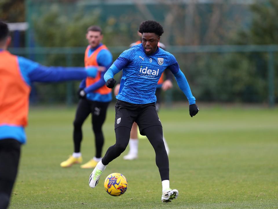 Josh Maja on the ball in training 
