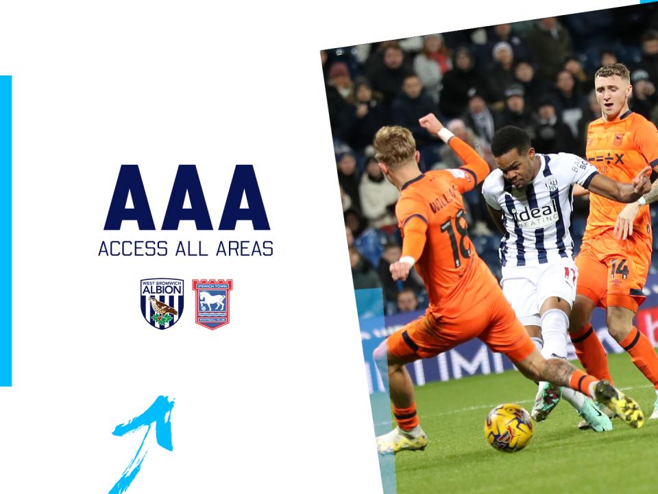 A photo graphic, showing Grady Diangana in action at The Hawthorns, for the Access-All-Albion content series