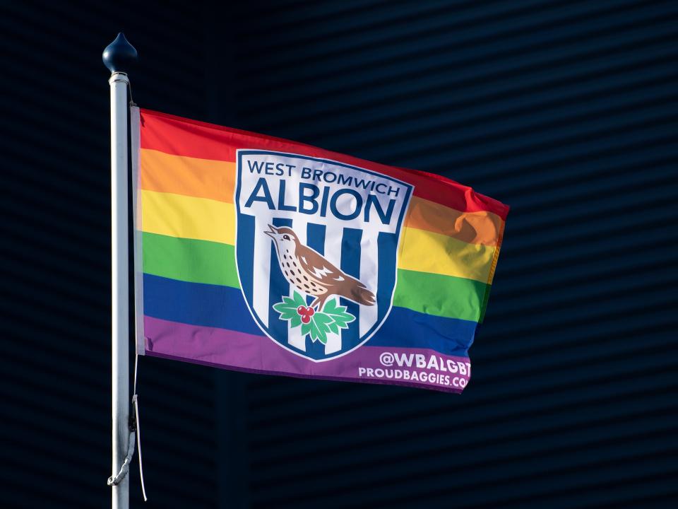 An image of a rainbow flag outside The Hawthorns
