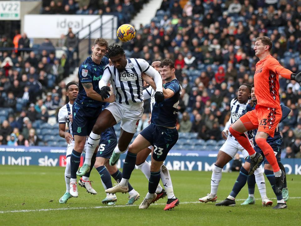 Cedric Kipre heads towards goal against Stoke