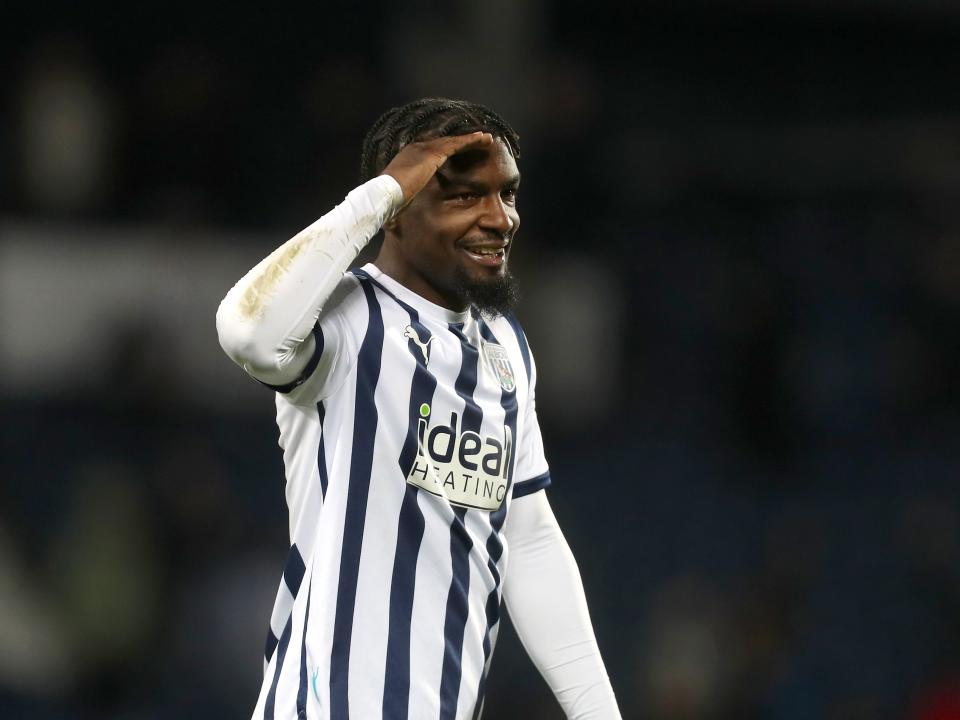 Cedric Kipre celebrates the win against Leeds at full-time