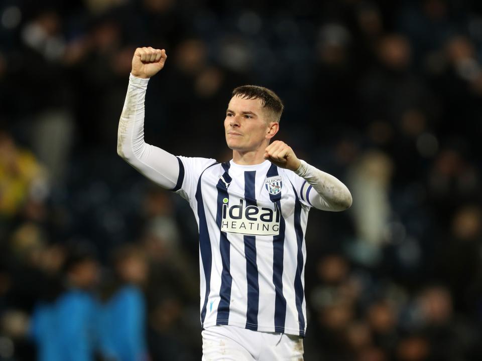 Conor Townsend celebrates the win against Leeds at full-time