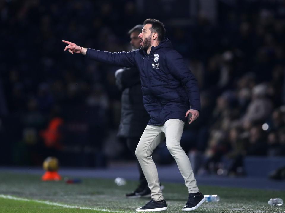 Carlos Corberán on the touchline against Norwich