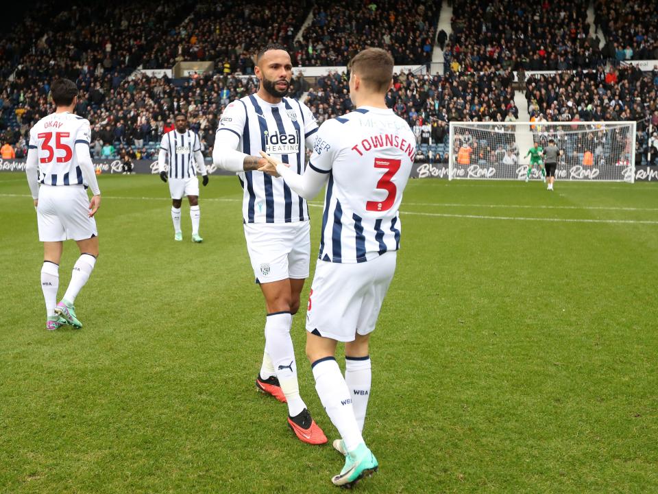 Kyle Bartley and Conor Townsend on the pitch at The Hawthorns ahead of kick-off against Stoke