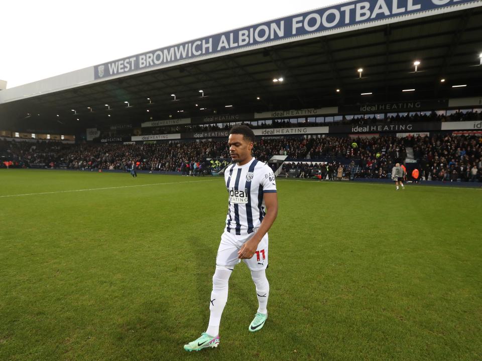 Grady Diangana on the pitch with the Halfords Lane Stand behind him