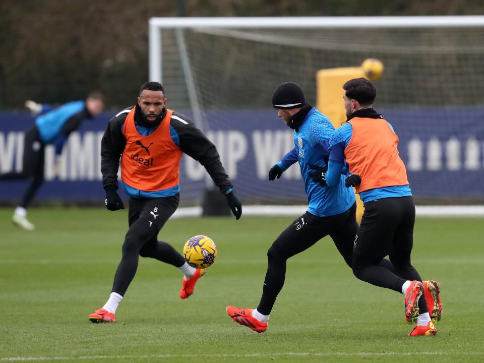 Albion players in training ahead of the clash with Blackburn Rovers.
