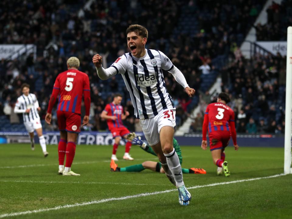 Tom Fellows celebrates scoring against Aldershot