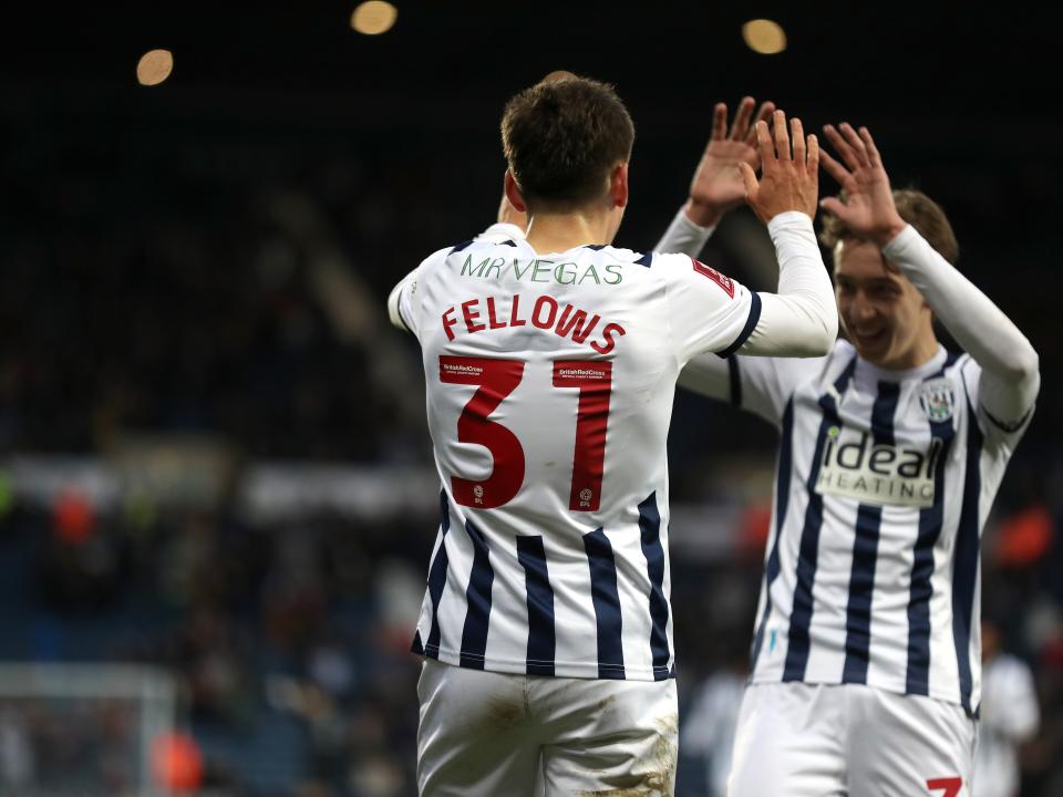 Tom Fellows celebrates scoring against Aldershot with Harry Whitwell