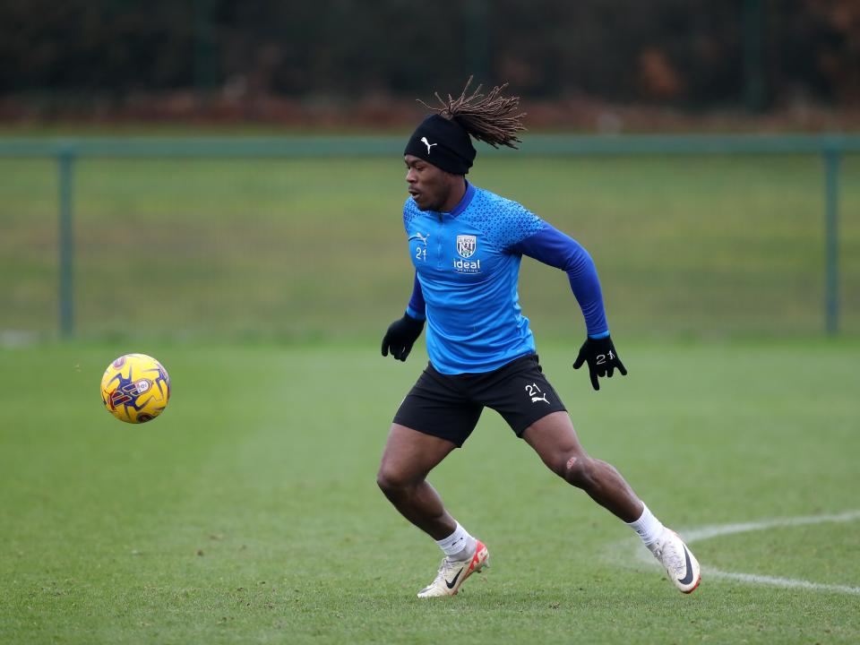 Albion players in training ahead of the clash with Blackburn Rovers.
