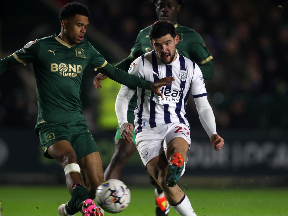 Alex Mowatt on the ball against Plymouth
