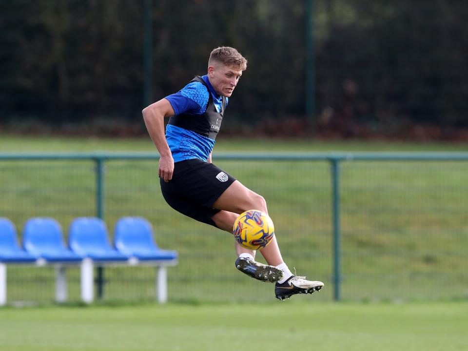 Callum Marshall controlling the ball during a training session