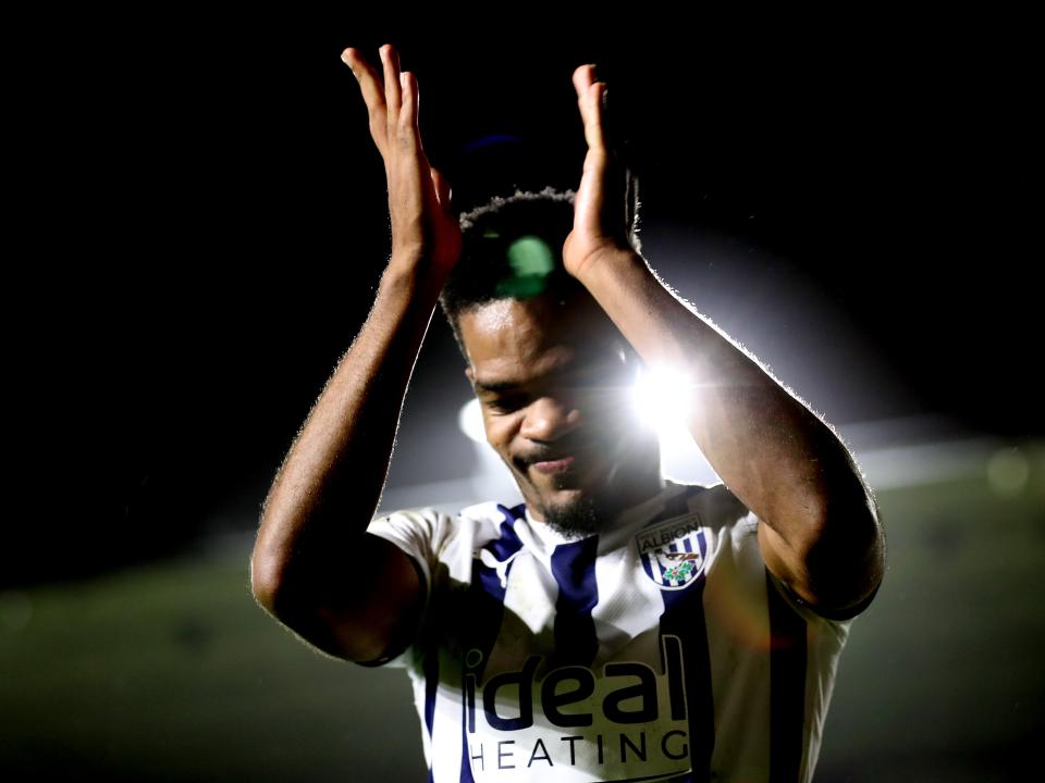 Grady Diangana applauds Albion fans after the full-time whistle at Plymouth