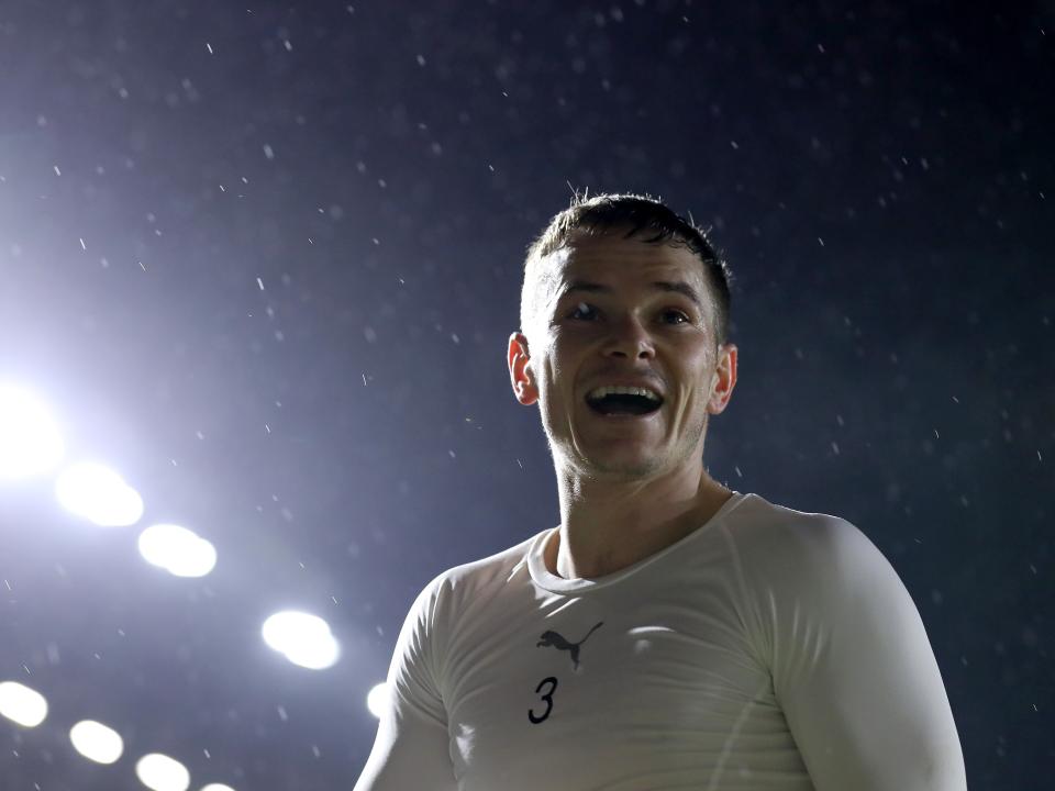 Conor Townsend smiling at full-time at Home Park