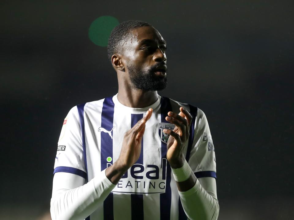 Semi Ajayi applauds Albion fans after the full-time whistle at Plymouth