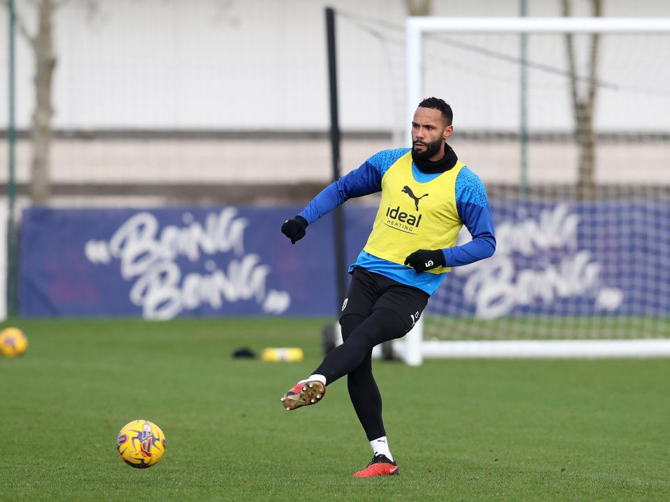 Kyle Bartley on the ball during training 