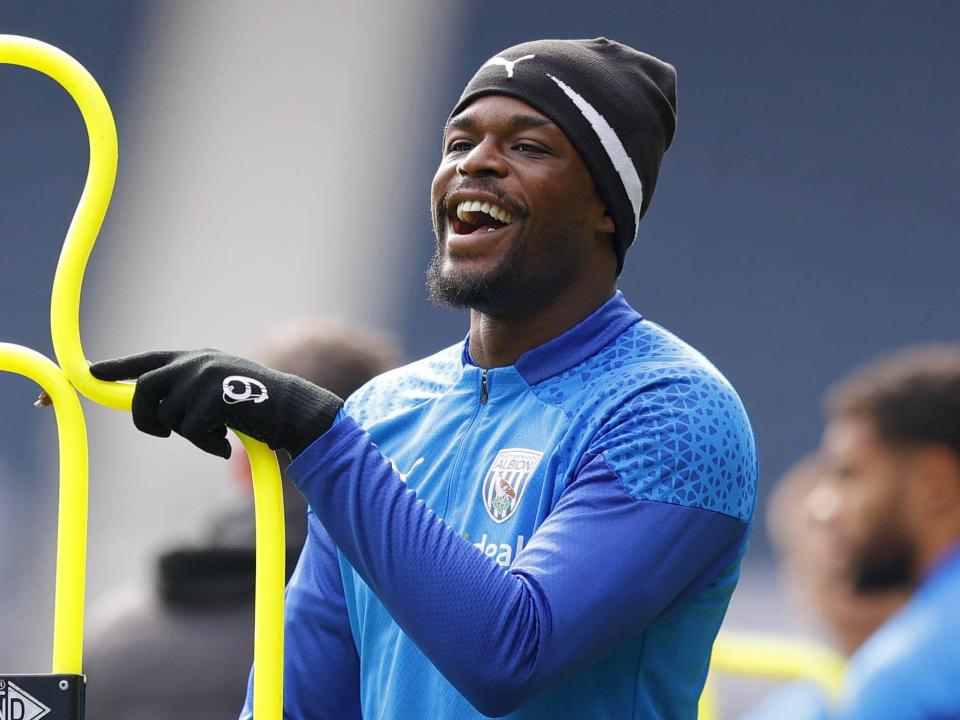 Josh Maja smiling during a training session at The Hawthorns