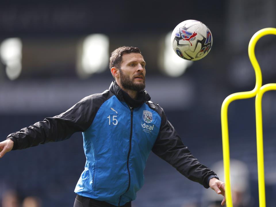 Erik Pieters watching the ball during a training session at The Hawthorns