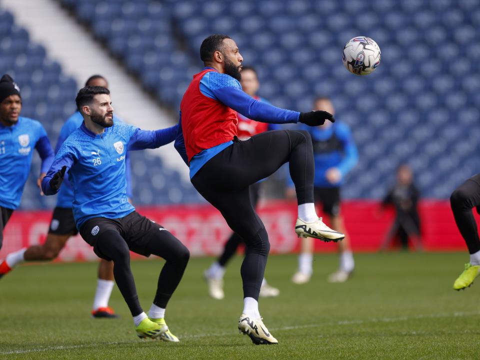 Matty Phillips attempts to control the ball during a training session at The Hawthorns
