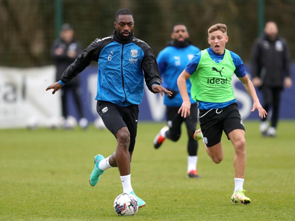 Semi Ajayi running with the ball during a training session