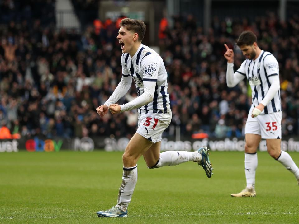 Tom Fellows celebrates scoring against Bristol City