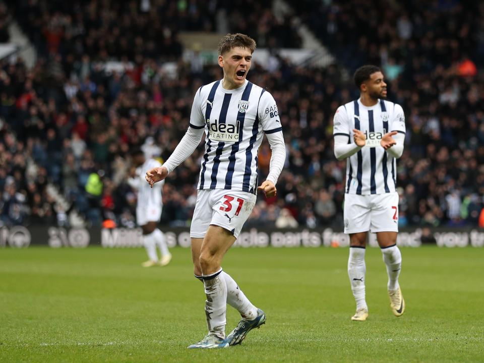 Tom Fellows celebrates scoring against Bristol City