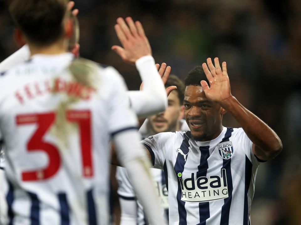 Grady Diangana with his hands in the air after scoring against Coventry 