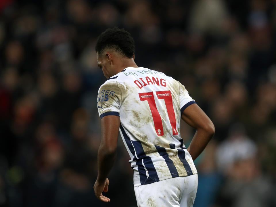 Grady Diangana running back into position after scoring against Coventry 