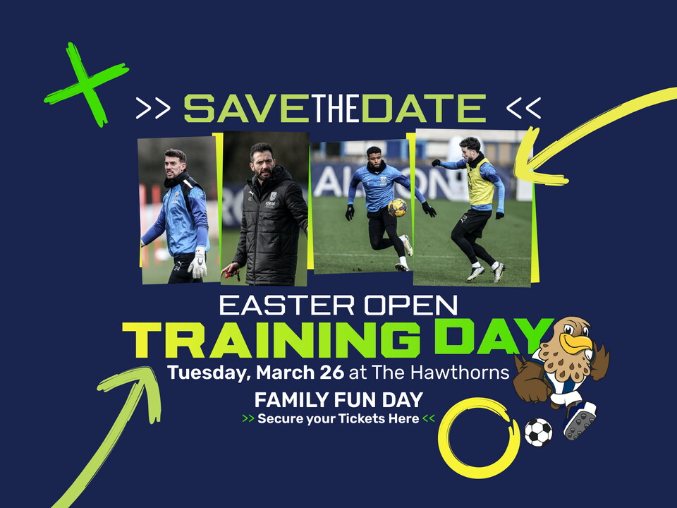 Open training day graphic with images of Carlos Corberán on and three first-team players in training 