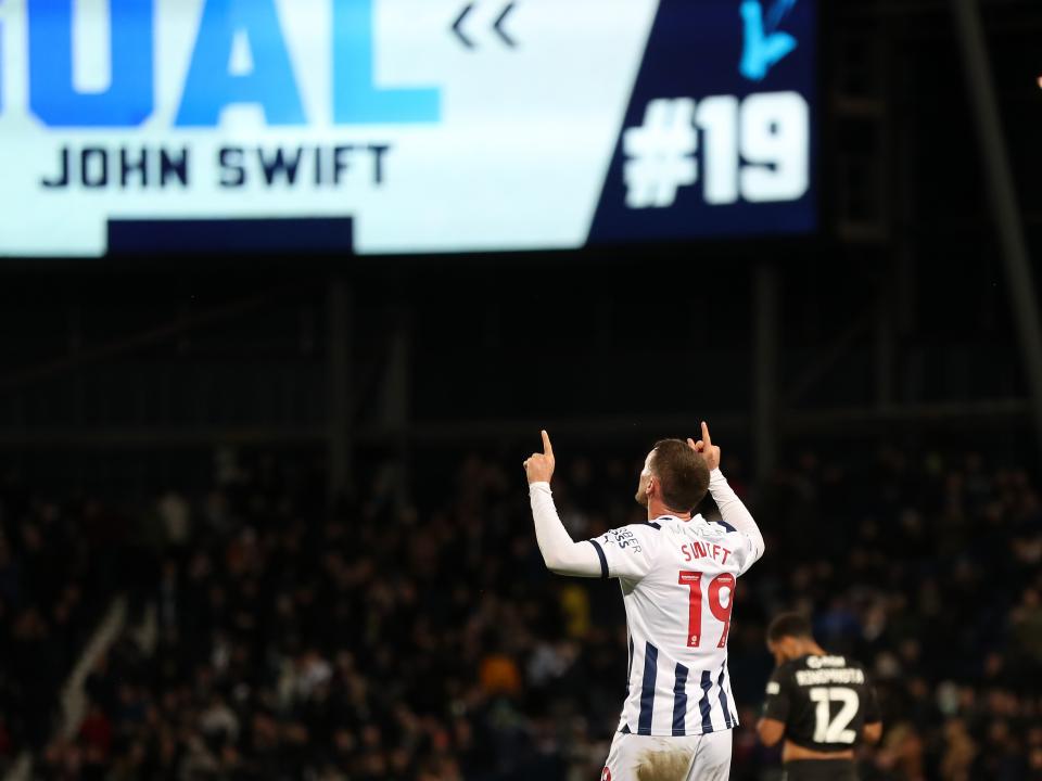 John swift points to the sky after scoring against Rotherham United