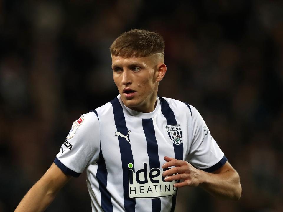 Callum Marshall in action for Albion in the home shirt