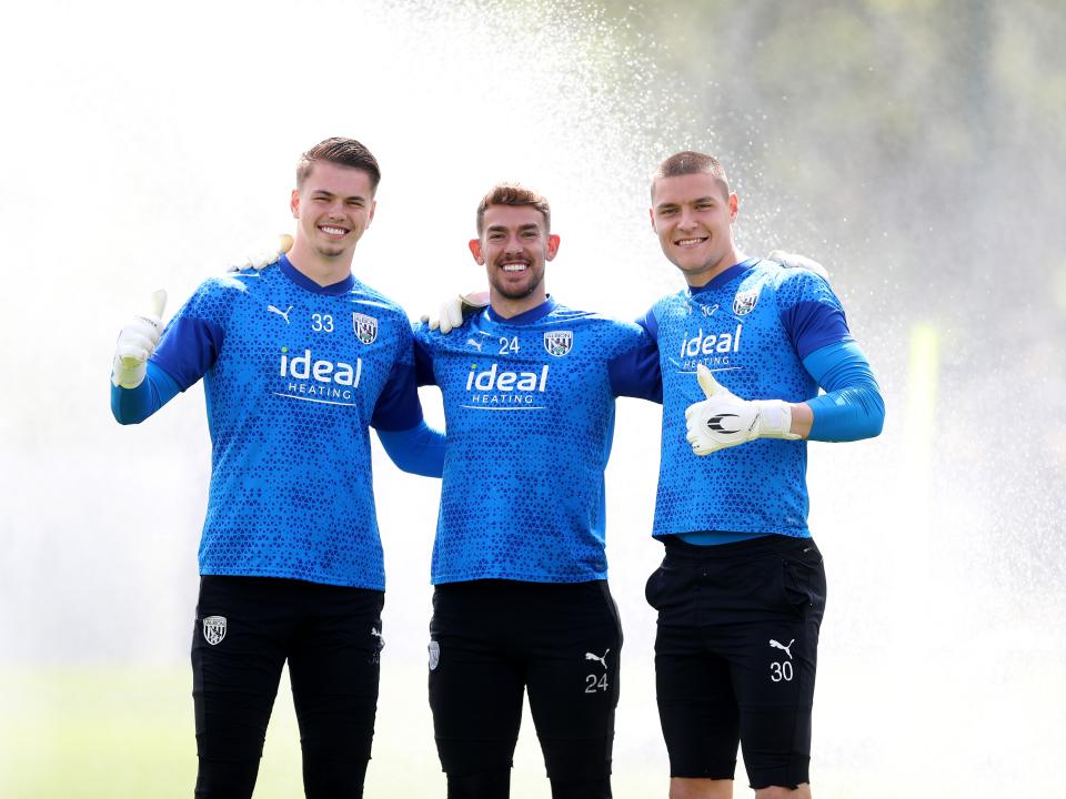 Albion goalkeepers Alex Palmer, Ted Cann and Josh Griffiths pose for a photo 