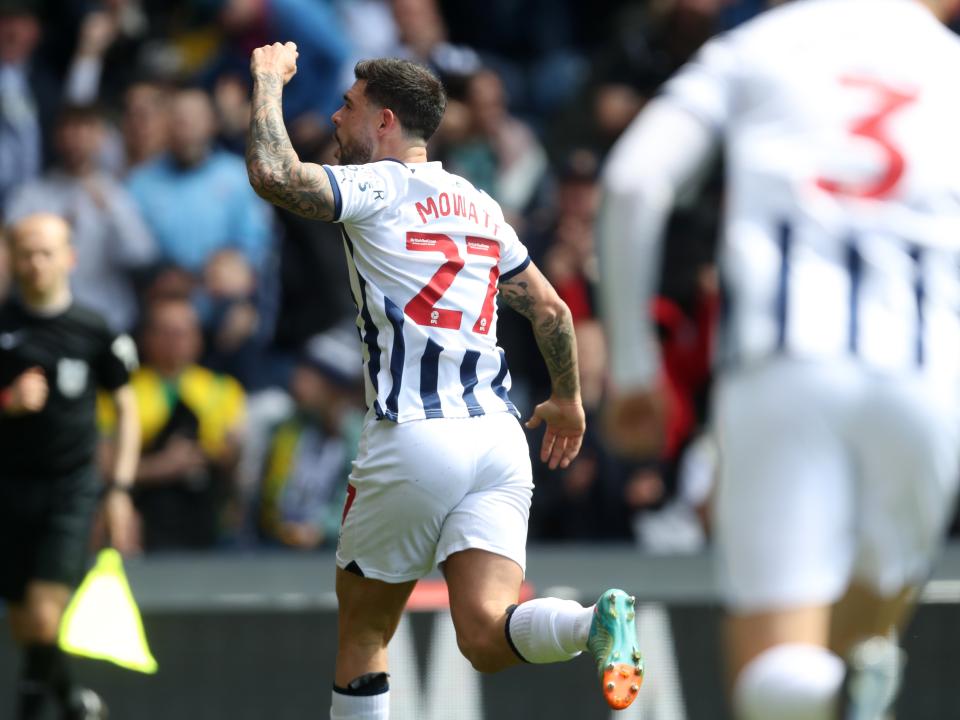 Alex Mowatt celebrates scoring a penalty against Preston