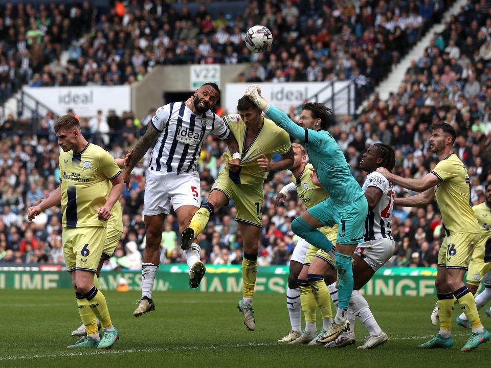 Kyle Bartley heads towards goal against Preston