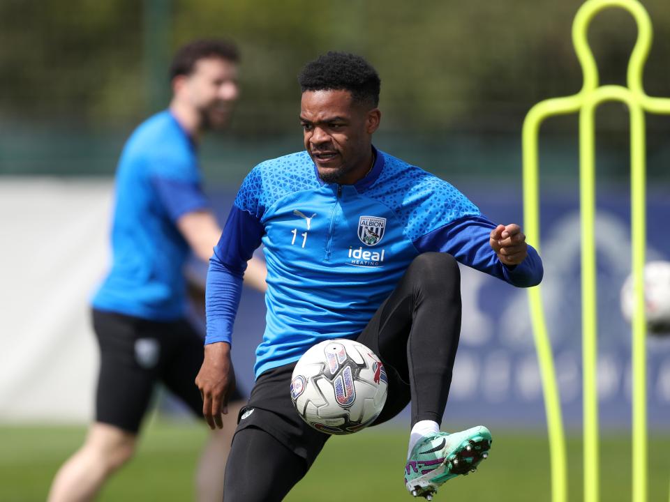 Grady Diangana on the ball during training 