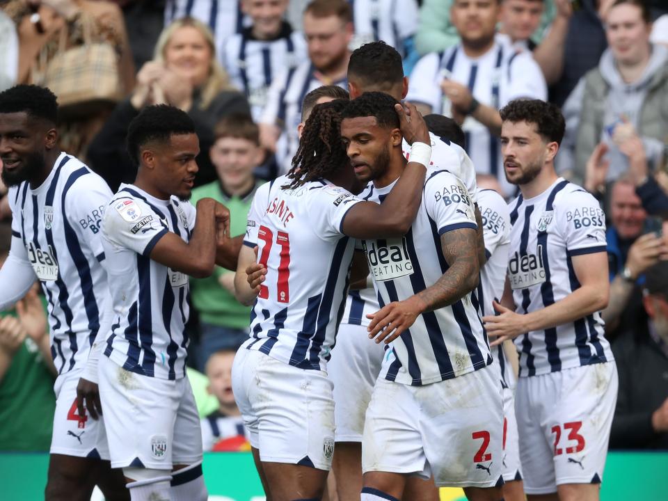 Darnell Furlong celebrates scoring against Preston with team-mates