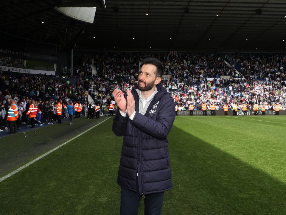 Carlos Corberán celebrates the win against Preston at full-time 