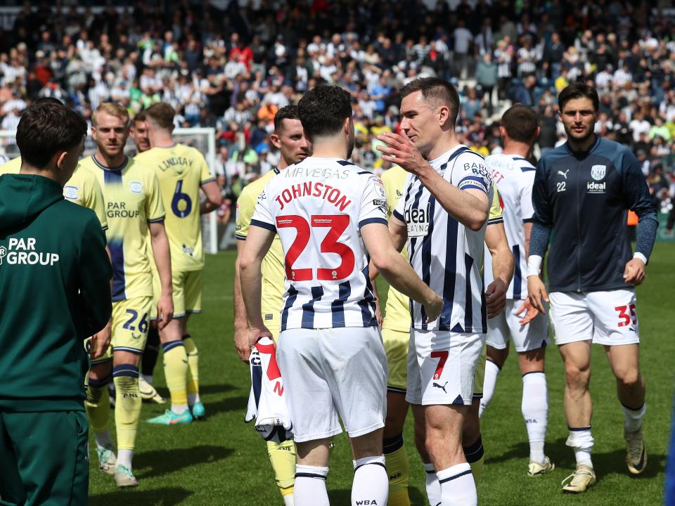 Mikey Johnston and Jed Wallace celebrate the win against Preston at full-time 