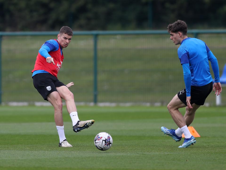 Conor Townsend making a pass during a training session 