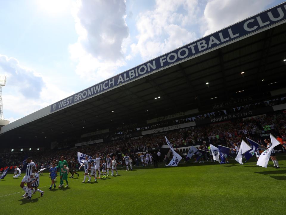 A general view from on the pitch looking at the West Stand as Albion and Southampton walk out of the tunnel at The Hawthorns 