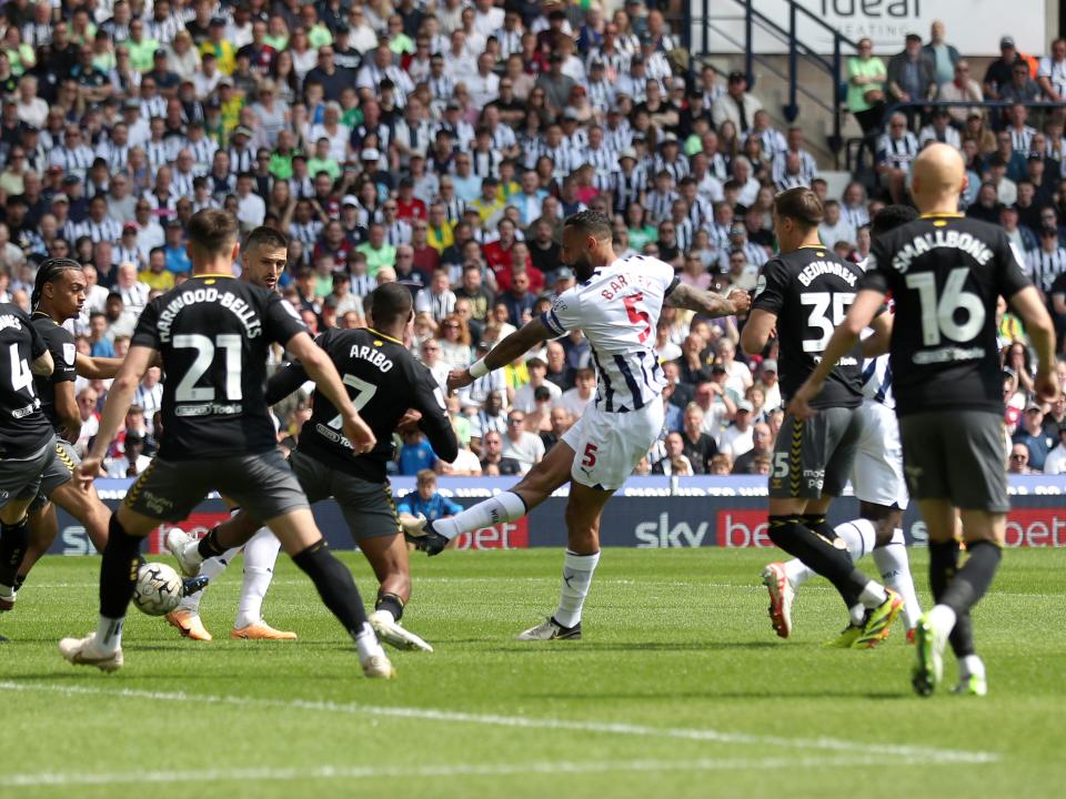 Kyle Bartley shoots towards goal against Southampton 