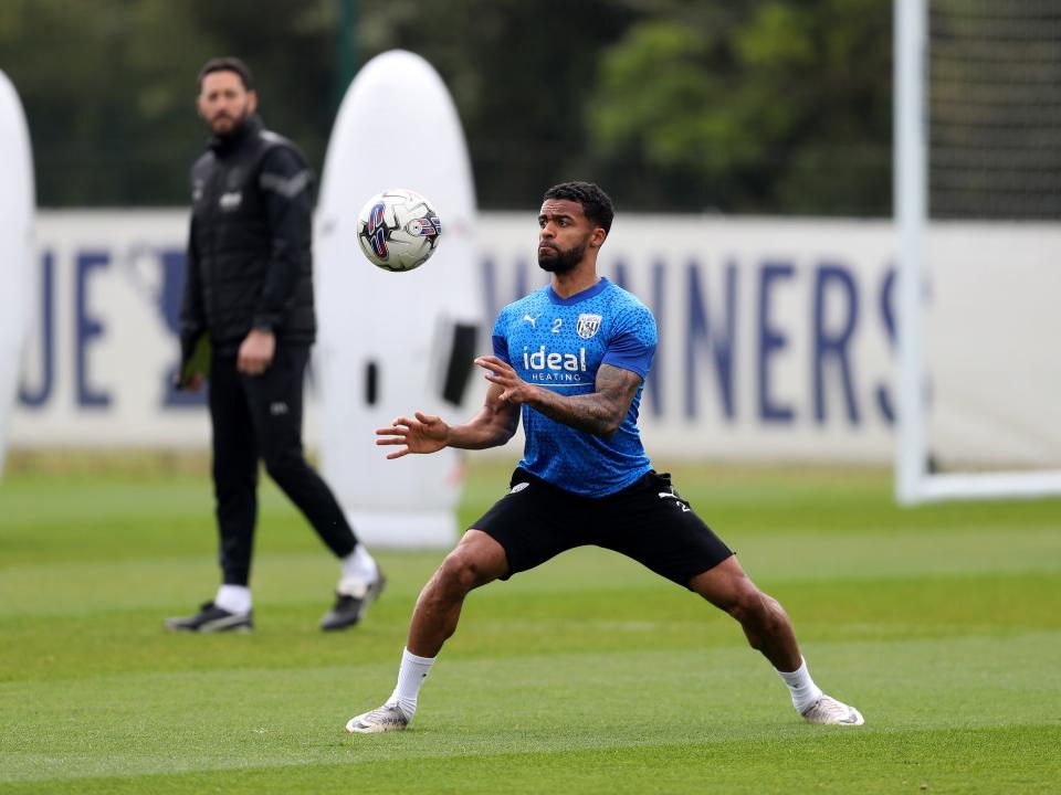 Darnell Furlong chests the ball under control during training 