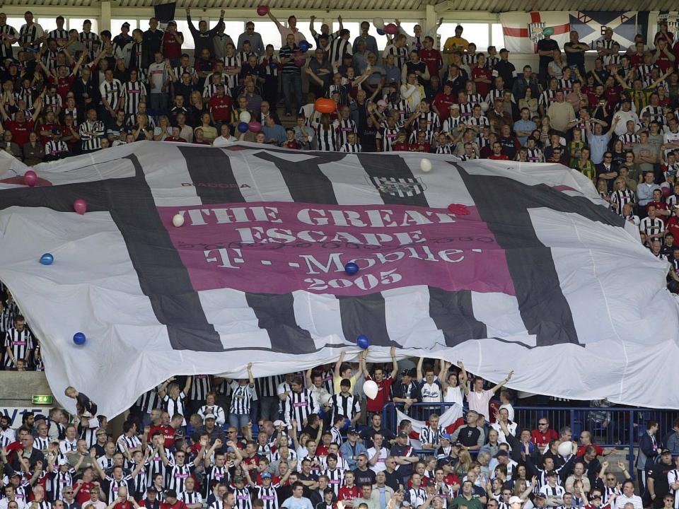 A general view of a huge flag displayed in the Birmingham Road End before Albion's clash with Portsmouth in 2005