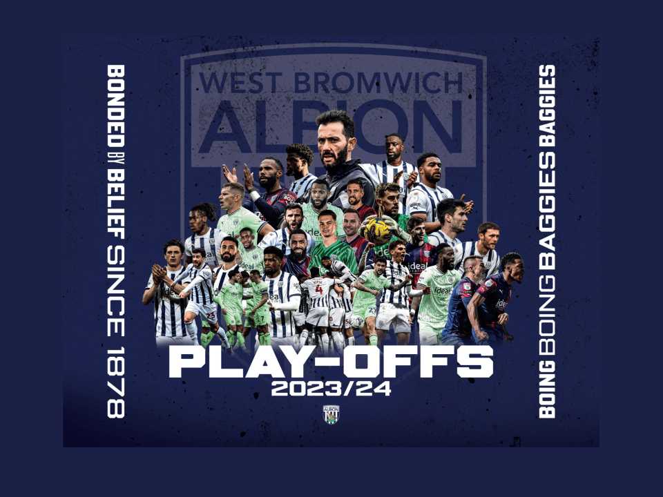 EFL Play-off Graphic featuring Carlos Corberan and Albion's Men's Squad