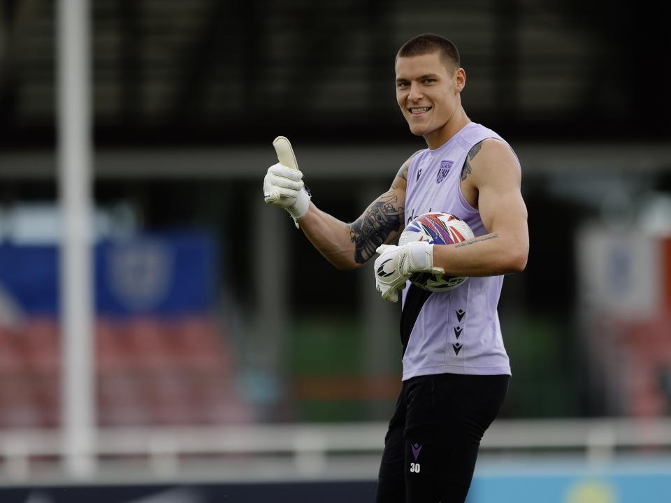 An image of Ted Cann with his thumb up before Albion's friendly against Peterborough