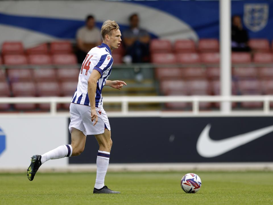 An image of Torbjorn Heggem on the ball during Albion's friendly against Peterborough